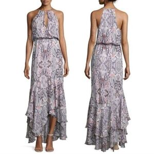 Parker Pink and White Floral Assymetrical Floral Maxi Dress